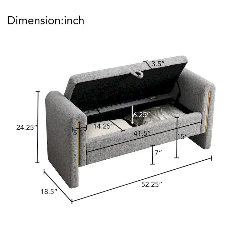 Banc de rangement rembourré 1 place avec accoudoirs, vert olive / café / gris / crème