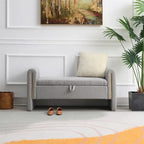 Banc de rangement rembourré 1 place avec accoudoirs, vert olive / café / gris / crème
