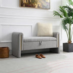 Banc de rangement rembourré 1 place avec accoudoirs, vert olive / café / gris / crème