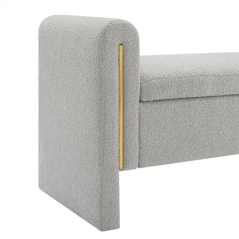 Banc de rangement rembourré 1 place avec accoudoirs, vert olive / café / gris / crème