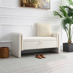 Banc de rangement rembourré 1 place avec accoudoirs, vert olive / café / gris / crème
