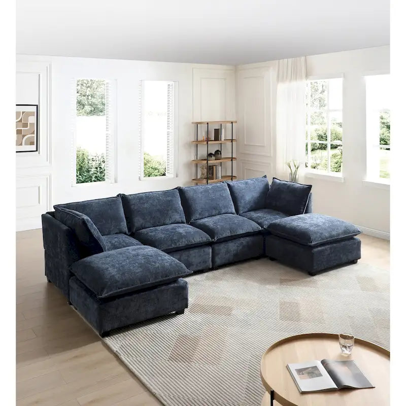 Canapé sectionnel modulaire, tissu lin, en L/U, 4 à 5 places