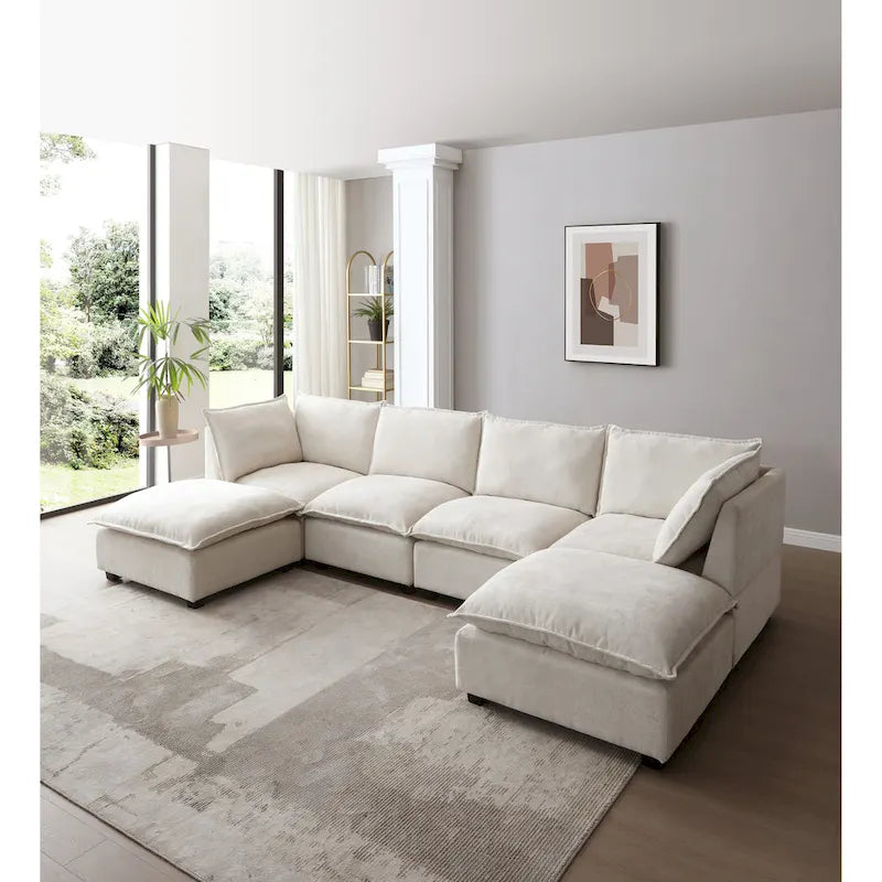 Canapé sectionnel modulaire, tissu lin, en L/U, 4 à 5 places