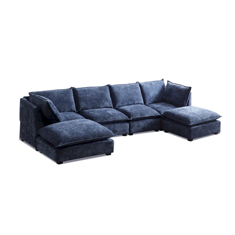 Canapé sectionnel modulaire, tissu lin, en L/U, 4 à 5 places