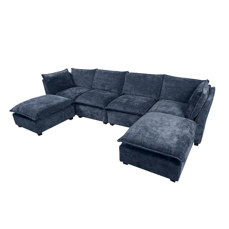 Canapé sectionnel modulaire, tissu lin, en L/U, 4 à 5 places