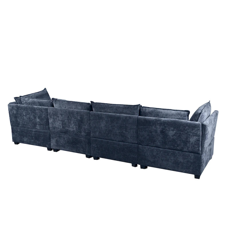 Canapé sectionnel modulaire, tissu lin, en L/U, 4 à 5 places