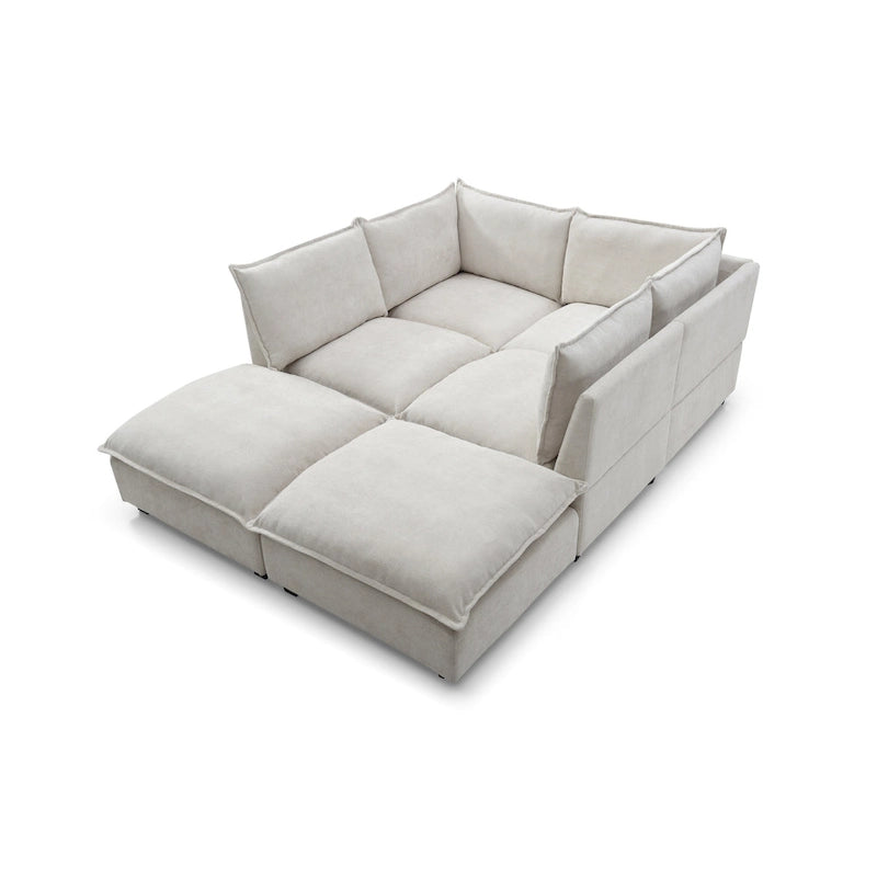 Canapé sectionnel modulaire, tissu lin, en L/U, 4 à 5 places