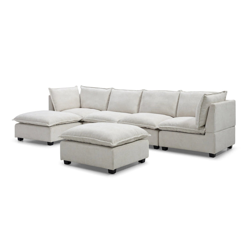 Canapé sectionnel modulaire, tissu lin, en L/U, 4 à 5 places