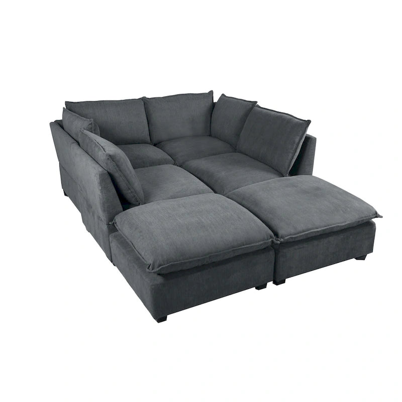 Canapé sectionnel modulaire, tissu lin, en L/U, 4 à 5 places