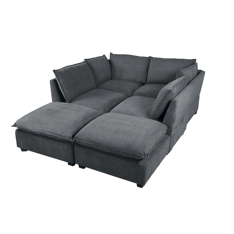 Canapé sectionnel modulaire, tissu lin, en L/U, 4 à 5 places