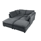 Canapé sectionnel modulaire, tissu lin, en L/U, 4 à 5 places
