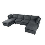 Canapé sectionnel modulaire, tissu lin, en L/U, 4 à 5 places