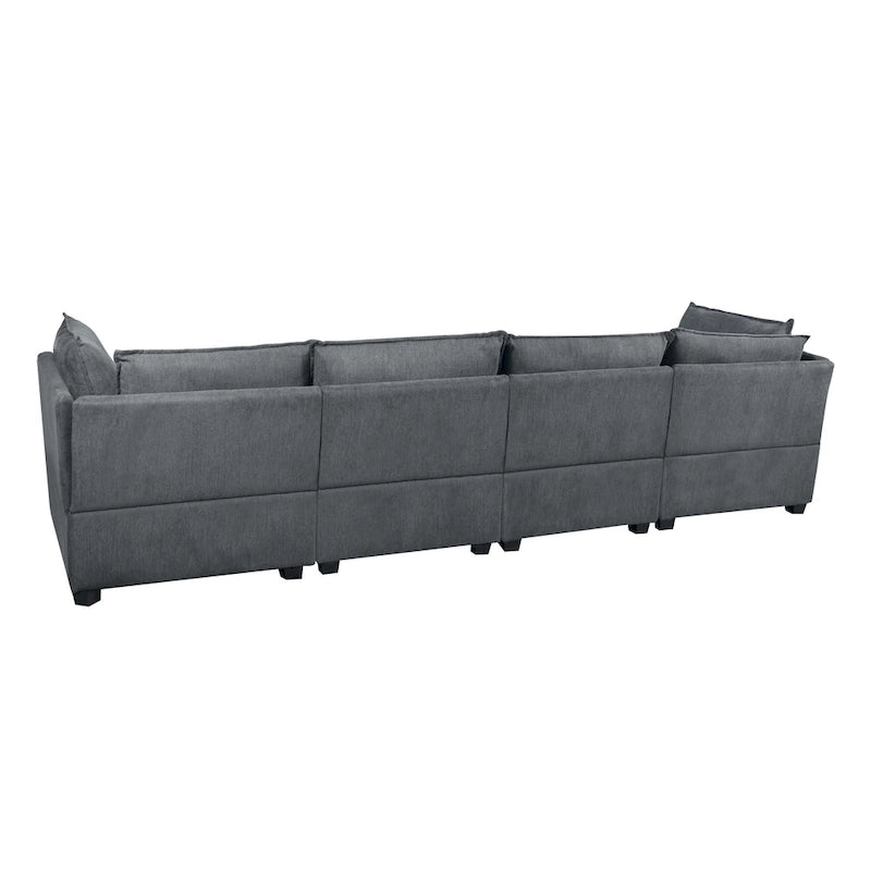 Canapé sectionnel modulaire, tissu lin, en L/U, 4 à 5 places