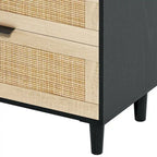 Commode 6 tiroirs en rotin, noir/blanc/chêne, simple
