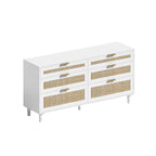 Commode 6 tiroirs en rotin, noir/blanc/chêne, simple
