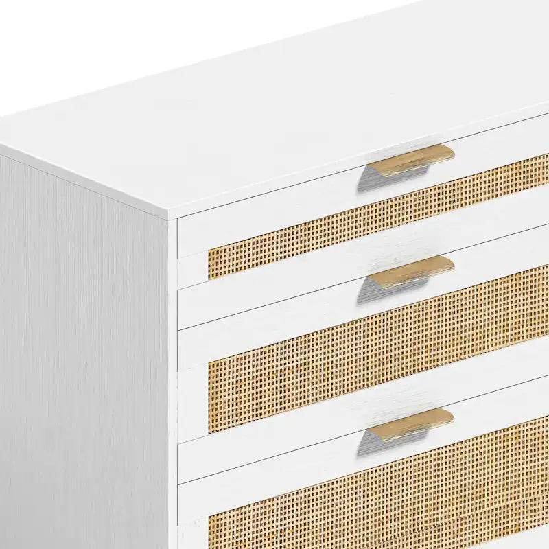 Commode 6 tiroirs en rotin, noir/blanc/chêne, simple