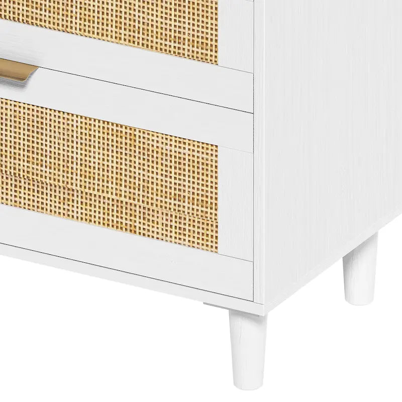 Commode 6 tiroirs en rotin, noir/blanc/chêne, simple
