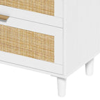 Commode 6 tiroirs en rotin, noir/blanc/chêne, simple