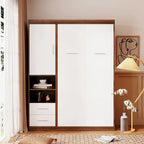 Lit escamotable mural double blanc avec armoire latérale, 1 couchage