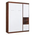 Lit escamotable mural double blanc avec armoire latérale, 1 couchage