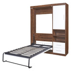 Lit escamotable mural double blanc avec armoire latérale, 1 couchage
