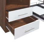 Lit escamotable mural double blanc avec armoire latérale, 1 couchage