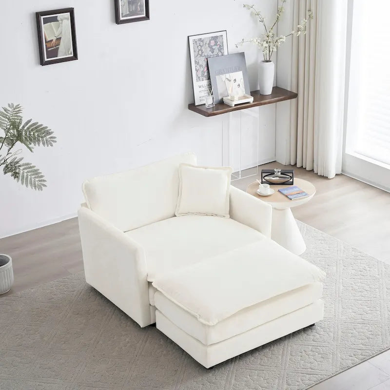 Canapé modulable en chenille blanche, assise individuelle
