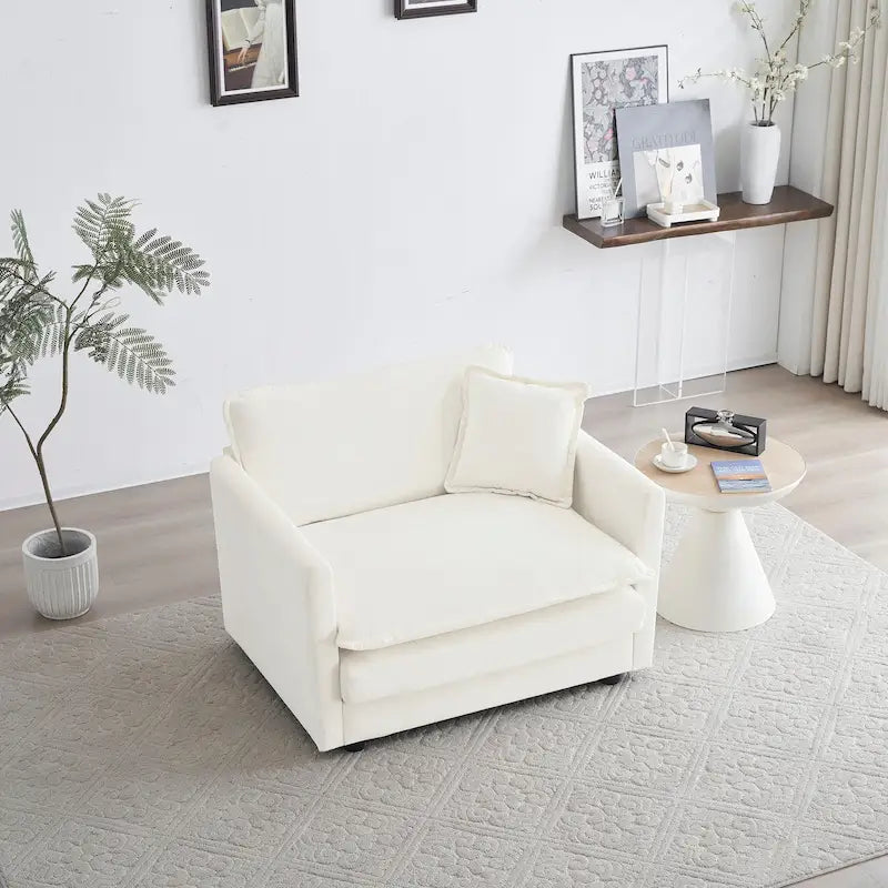 Canapé modulable en chenille blanche, assise individuelle