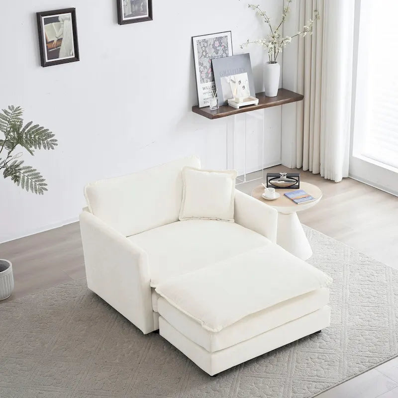 Canapé modulable en chenille blanche, assise individuelle