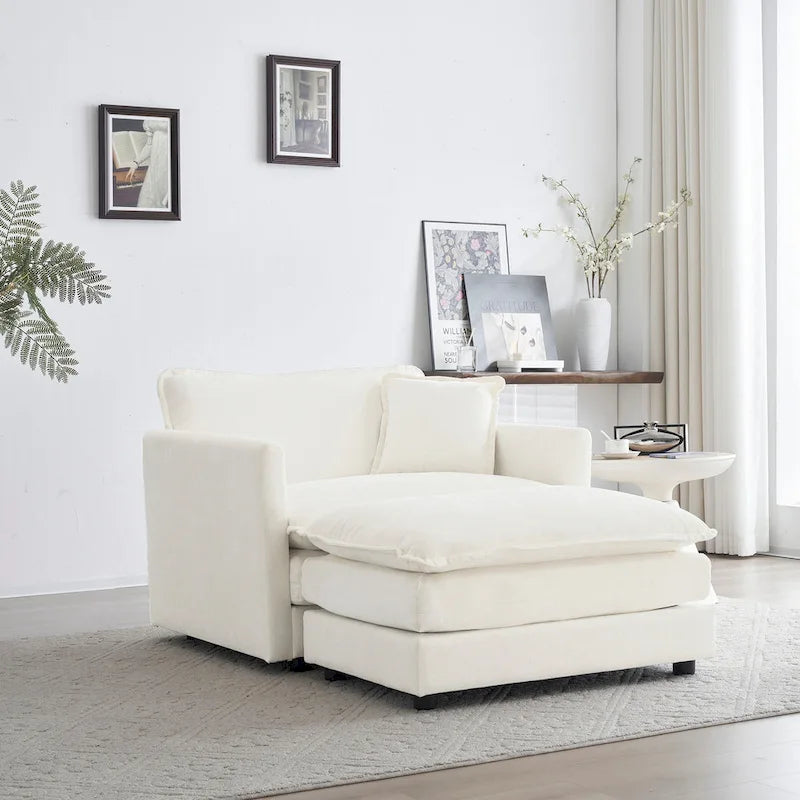 Canapé modulable en chenille blanche, assise individuelle