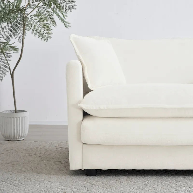 Canapé modulable en chenille blanche, assise individuelle