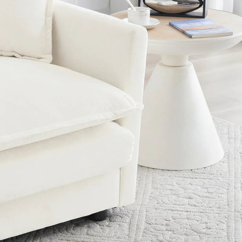 Canapé modulable en chenille blanche, assise individuelle