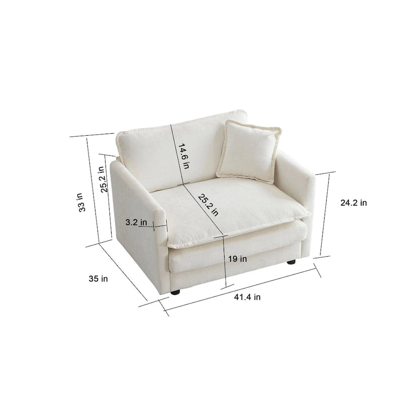 Canapé modulable en chenille blanche, assise individuelle