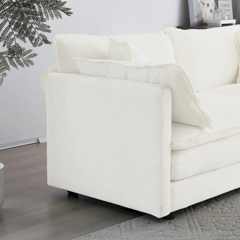 Canapé modulable en chenille blanche, assise individuelle