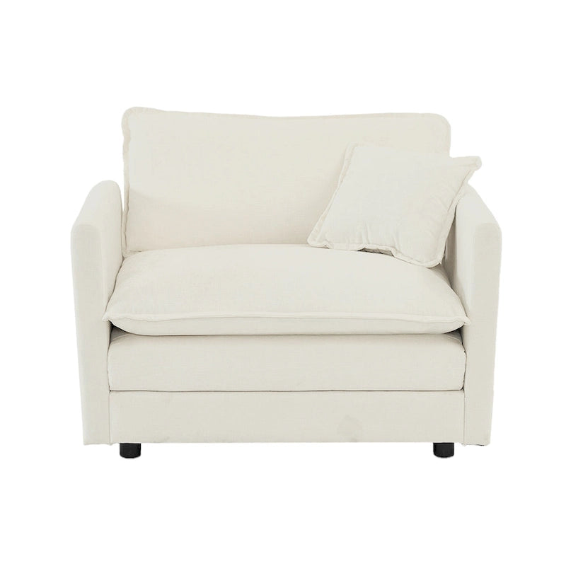 Canapé modulable en chenille blanche, assise individuelle