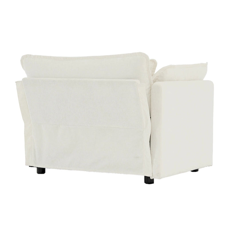 Canapé modulable en chenille blanche, assise individuelle
