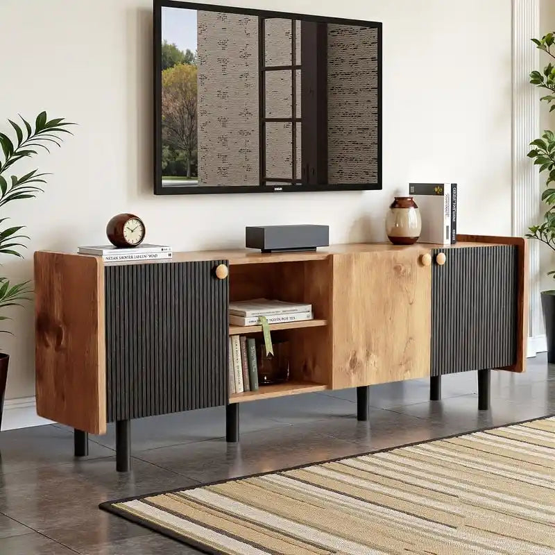 Meuble TV en bois pour téléviseurs jusqu'à 70", style scandinave, montage 1 personne