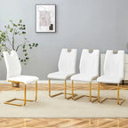 Chaise de salle à manger en similicuir blanc et or / noir et or, rembourrée, lot de 4, 1 place