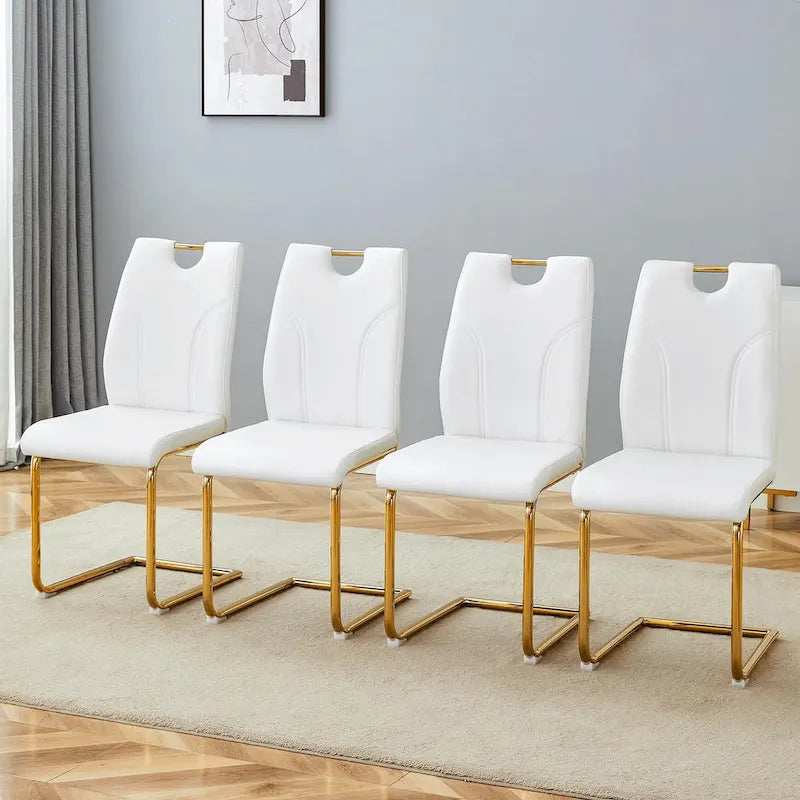 Chaise de salle à manger en similicuir blanc et or / noir et or, rembourrée, lot de 4, 1 place