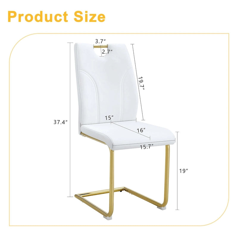 Chaise de salle à manger en similicuir blanc et or / noir et or, rembourrée, lot de 4, 1 place