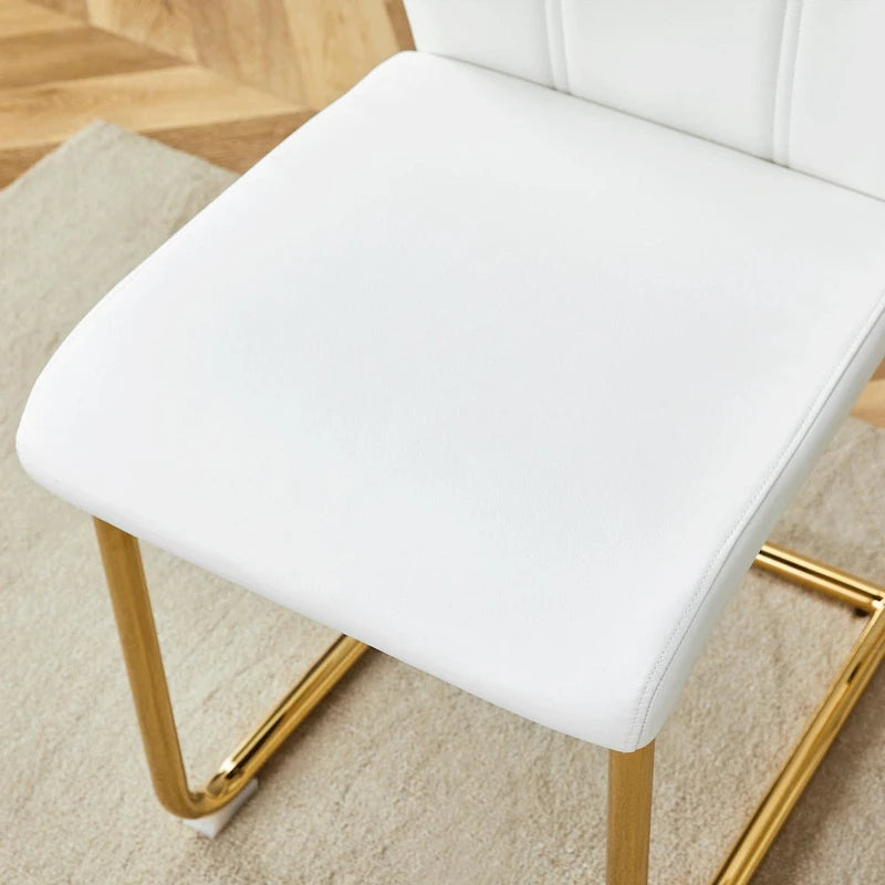 Chaise de salle à manger en similicuir blanc et or / noir et or, rembourrée, lot de 4, 1 place