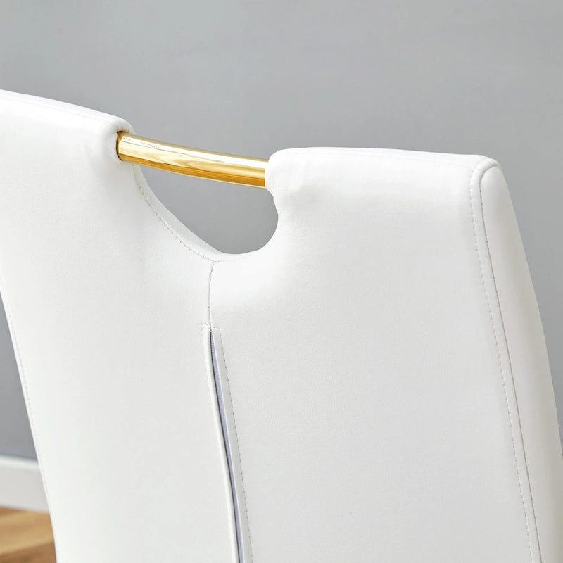 Chaise de salle à manger en similicuir blanc et or / noir et or, rembourrée, lot de 4, 1 place