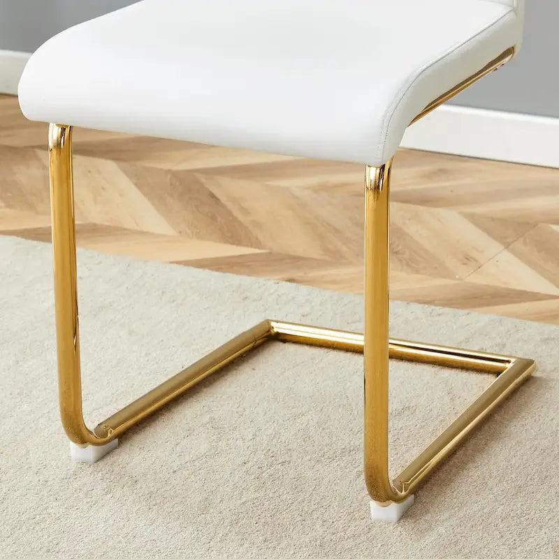 Chaise de salle à manger en similicuir blanc et or / noir et or, rembourrée, lot de 4, 1 place