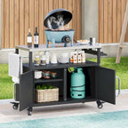 Chariot de cuisine extérieur noir, plateau en acier inoxydable, 1 personne, 138,4 cm