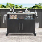 Chariot de cuisine extérieur noir, plateau en acier inoxydable, 1 personne, 138,4 cm
