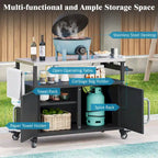 Chariot de cuisine extérieur noir, plateau en acier inoxydable, 1 personne, 138,4 cm