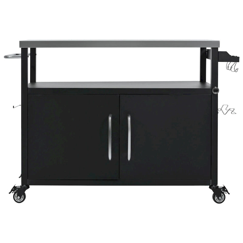Chariot de cuisine extérieur noir, plateau en acier inoxydable, 1 personne, 138,4 cm