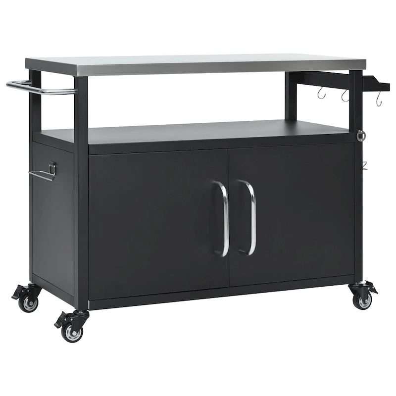 Chariot de cuisine extérieur noir, plateau en acier inoxydable, 1 personne, 138,4 cm