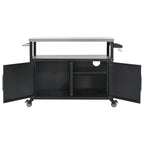 Chariot de cuisine extérieur noir, plateau en acier inoxydable, 1 personne, 138,4 cm