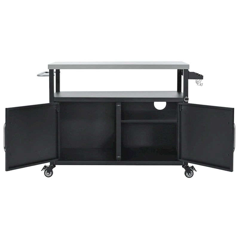 Chariot de cuisine extérieur noir, plateau en acier inoxydable, 1 personne, 138,4 cm